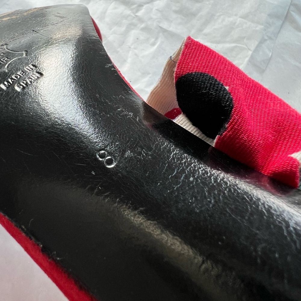 VTG 80s Xavier Denaud red suede heels scarf strap sz 8 Paris Made in Spain - Picture 8 of 14